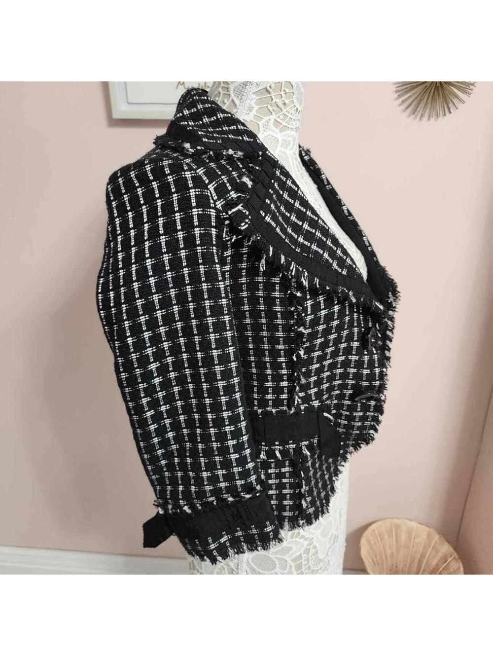 WHBM white house black market fringe ribbon tweed unique blazer 00 - Picture 1 of 6
